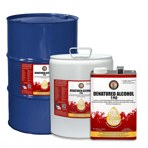 Chemical Solvent Denatured Alcohol 190 in a range of sizes